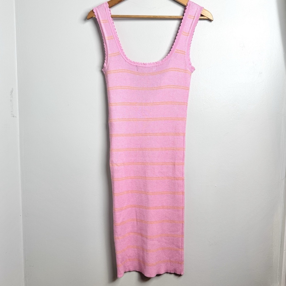 Vero Moda Pink Stripe Knit Bodycon Midi Dress Sleeveless Summer Casual NEW Sz L